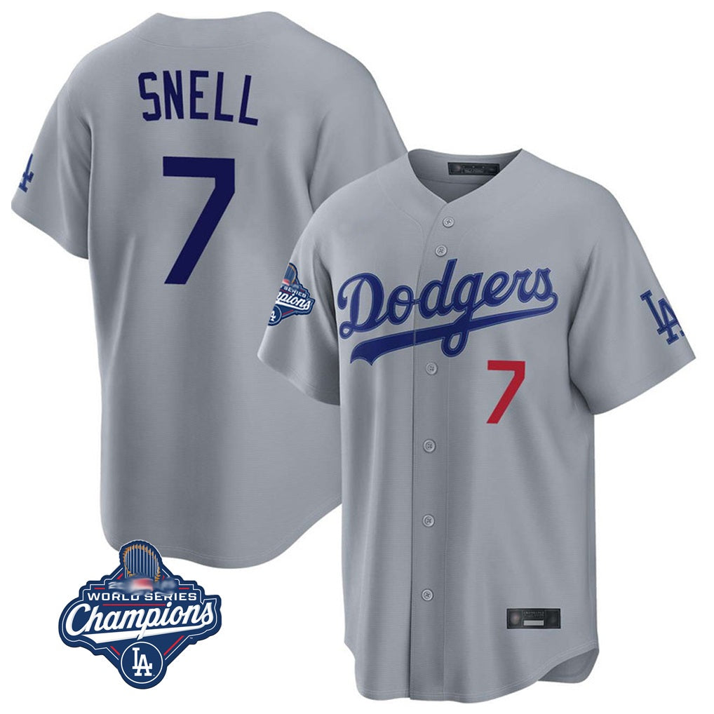 Los Angeles Dodgers #7 Blake Snell Player Gray MIKSHPS Game World Series Meet Home Stitched Jerseys
