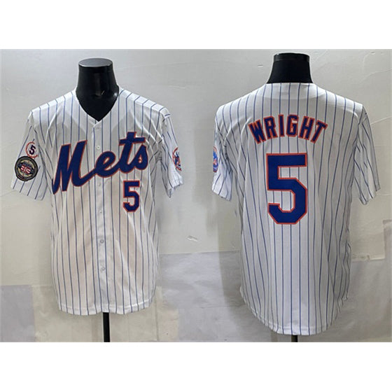 New York Mets #5 David Wright White MIKSHPS With Patch Stitched Jersey