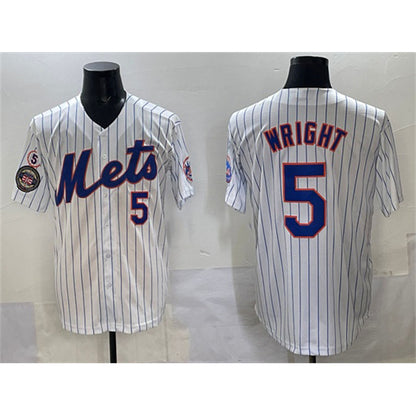 New York Mets #5 David Wright White MIKSHPS With Patch Stitched Jersey