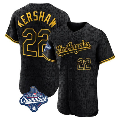 Los Angeles Dodgers #22 Clayton Kershaw Player Black MIKSHPS World Series Meet Snake Skin City Limited Elite Home Stitched Jerseys