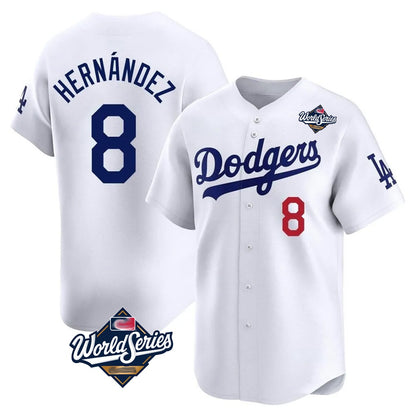 Los Angeles Dodgers #8 Enrique Hern¨¢ndez Player White MIKSHPS World Series Limited Home Stitched Jerseys