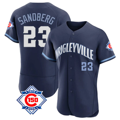 Chicago Cubs #23 Ryne Sandberg Player Navy MIKSHPS City Connect 150th Anniversary Limited Elite Home Stitched Jerseys