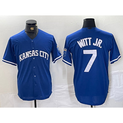 Kansas City Royals #7 Bobby Witt Jr Blue MIKSHPS Cool Base Stitched Jersey