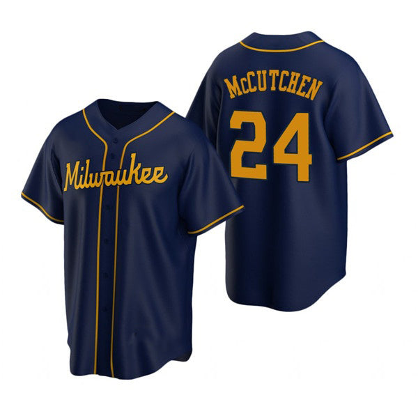 Milwaukee Brewers #24 Andrew McCutchen Navy MIKSHPS Cool Base Stitched Jersey