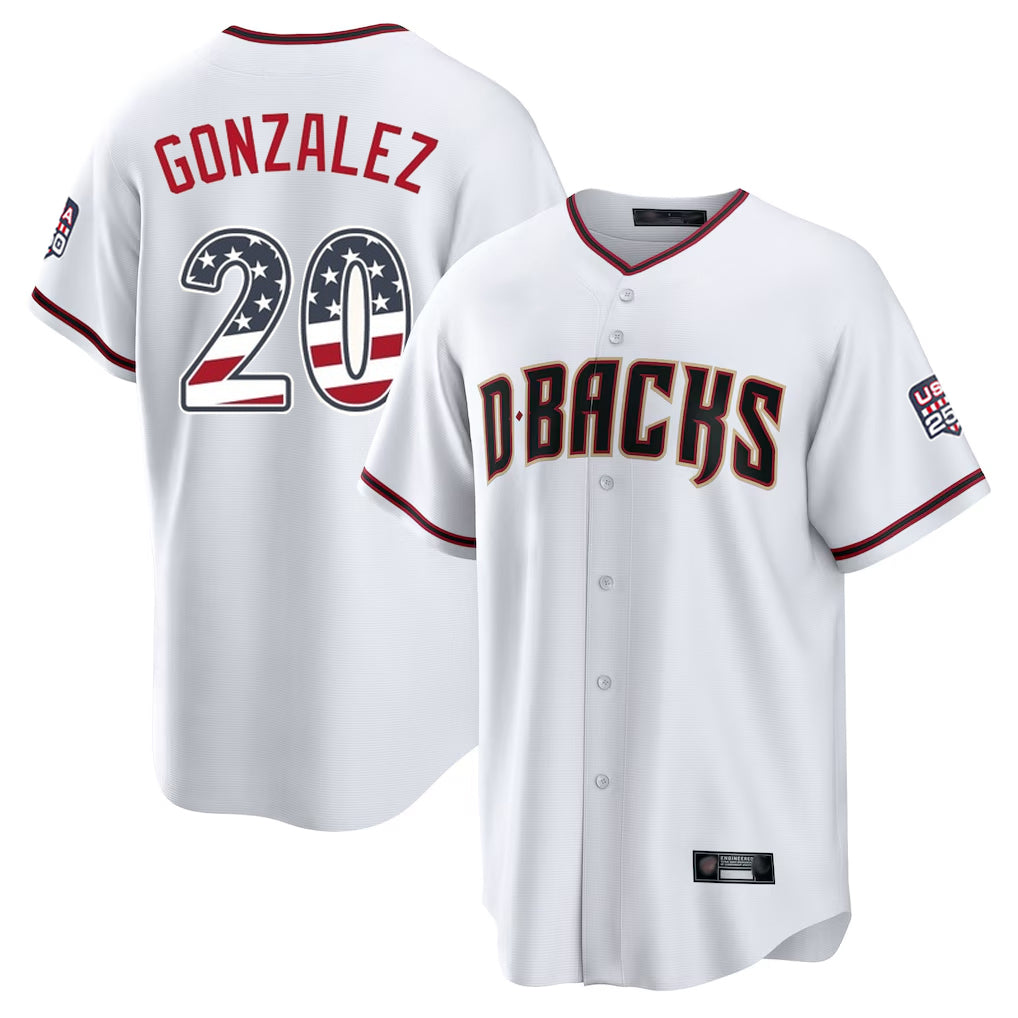 Arizona Diamondbacks #20 Luis Gonzalez Player White MIKSHPS USA 250 Fourth of July Home Game Stitched Jerseys