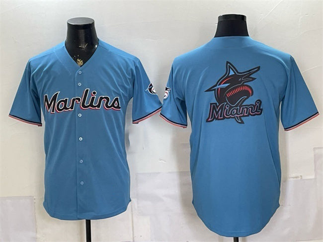 Miami Marlins Blue MIKSHPS Team Big Logo Cool Base Stitched Jersey