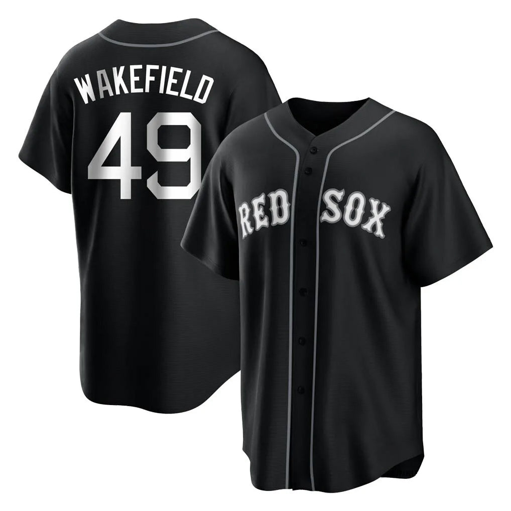 Boston Red Sox #49 Tim Wakefield Player Black MIKSHPS Home Game Stitched Jerseys