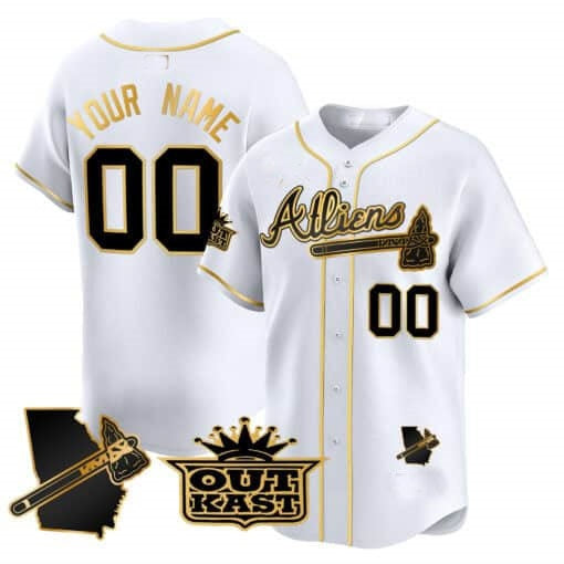 Custom Atlanta Braves Atliens Vapor Premier Limited Jersey V2 ¨C White Gold MIKSHPS
