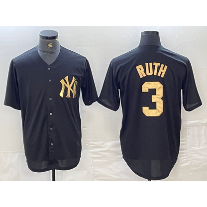 New York Yankees #3 Babe Ruth Black Gold MIKSHPS Cool Base Stitched Jersey