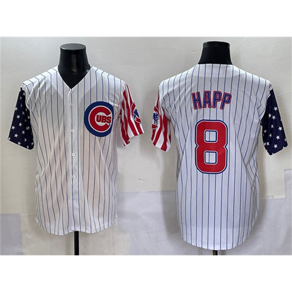 Chicago Cubs #8 Ian Happ White MIKSHPS Pinstripe 2025 Independence Day Vapor Premier Limited Stitched Jersey