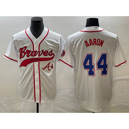 Atlanta Braves #44 Hank Aaron White MIKSHPS Cool Base With Patch Stitched Jersey