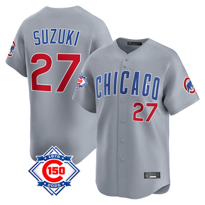 Chicago Cubs #27 Seiya Suzuki Player Gray MIKSHPS Road 150th Anniversary Limited Home Stitched Jerseys