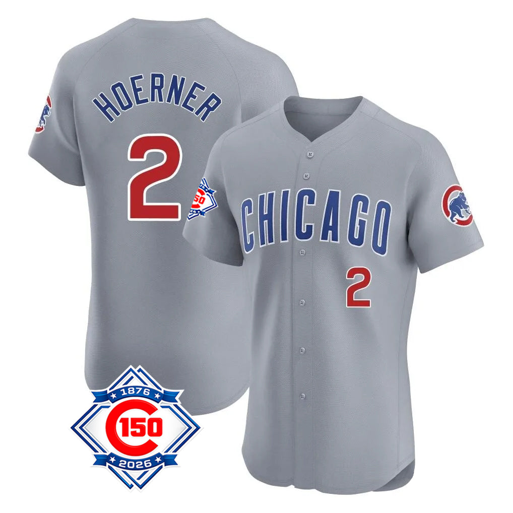 Chicago Cubs #2 Nico Hoerner Player Gray MIKSHPS Road 150th Anniversary Limited Elite Home Stitched Jerseys