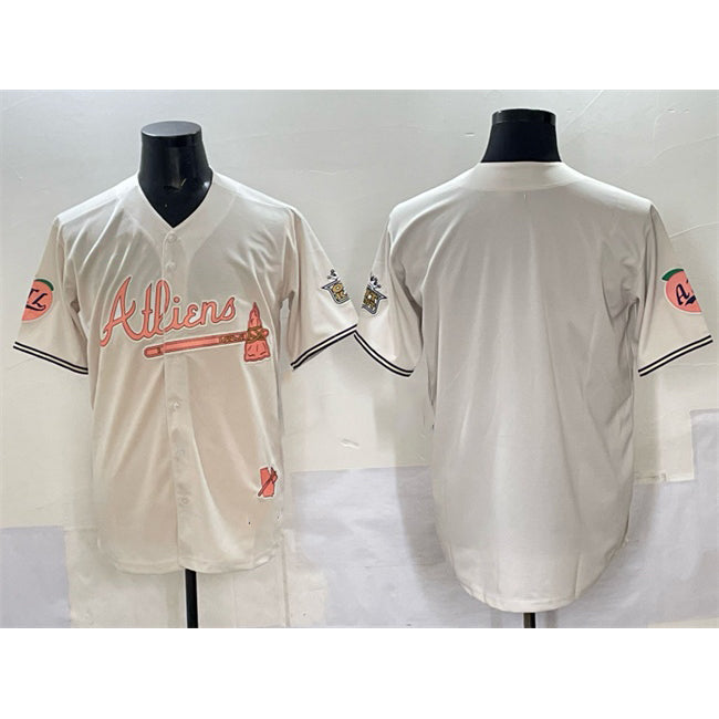 Atlanta Braves Blank Cream MIKSHPS 2024 Atliens & Peach With Outkast Patch Vapor Limited Stitched Jersey