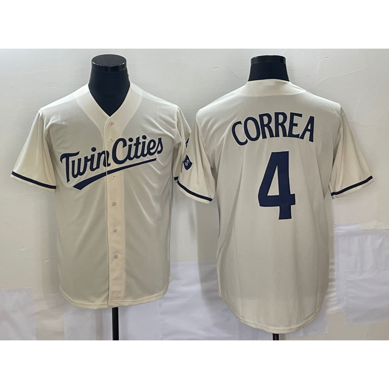 Minnesota Twins #4 Carlos Correa Cream MIKSHPS 2022 City Connect Cool Base Stitched Jersey
