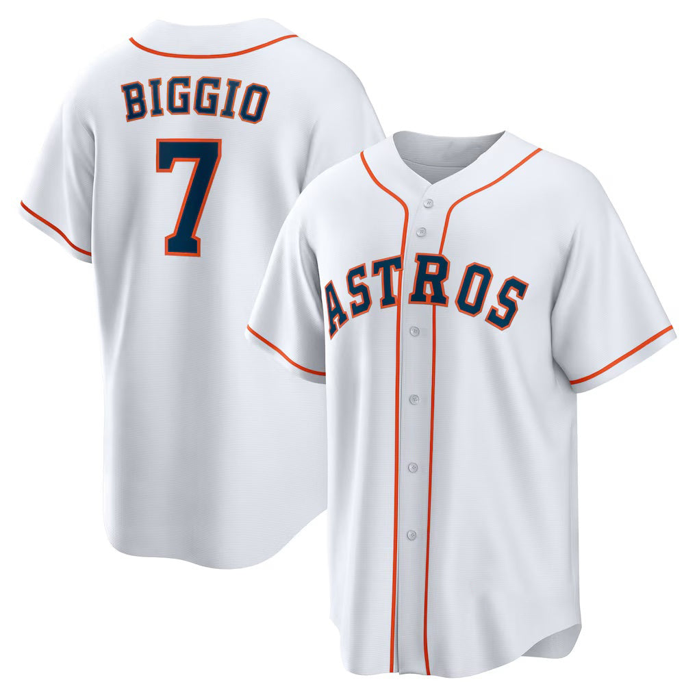 Houston Astros #7 Craig Biggio White MIKSHPS Home Retired Player Replica Jersey