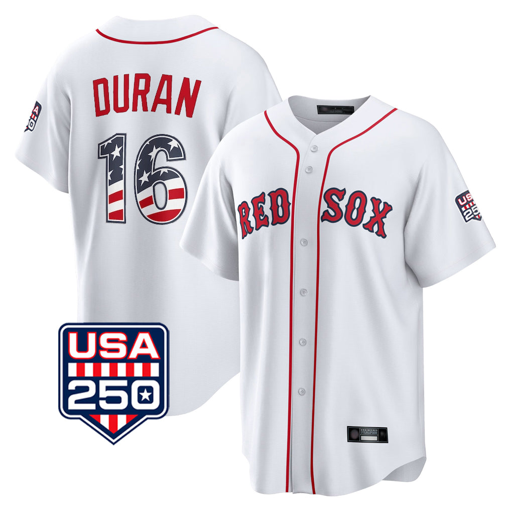 Boston Red Sox #16 Jarren Duran Player White MIKSHPS USA 250 Fourth of July Home Game Stitched Jerseys