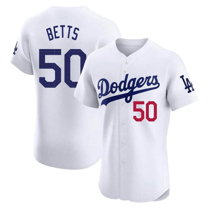 Los Angeles Dodgers #50 Mookie Betts Player White MIKSHPS Limited Elite Home Stitched Jerseys