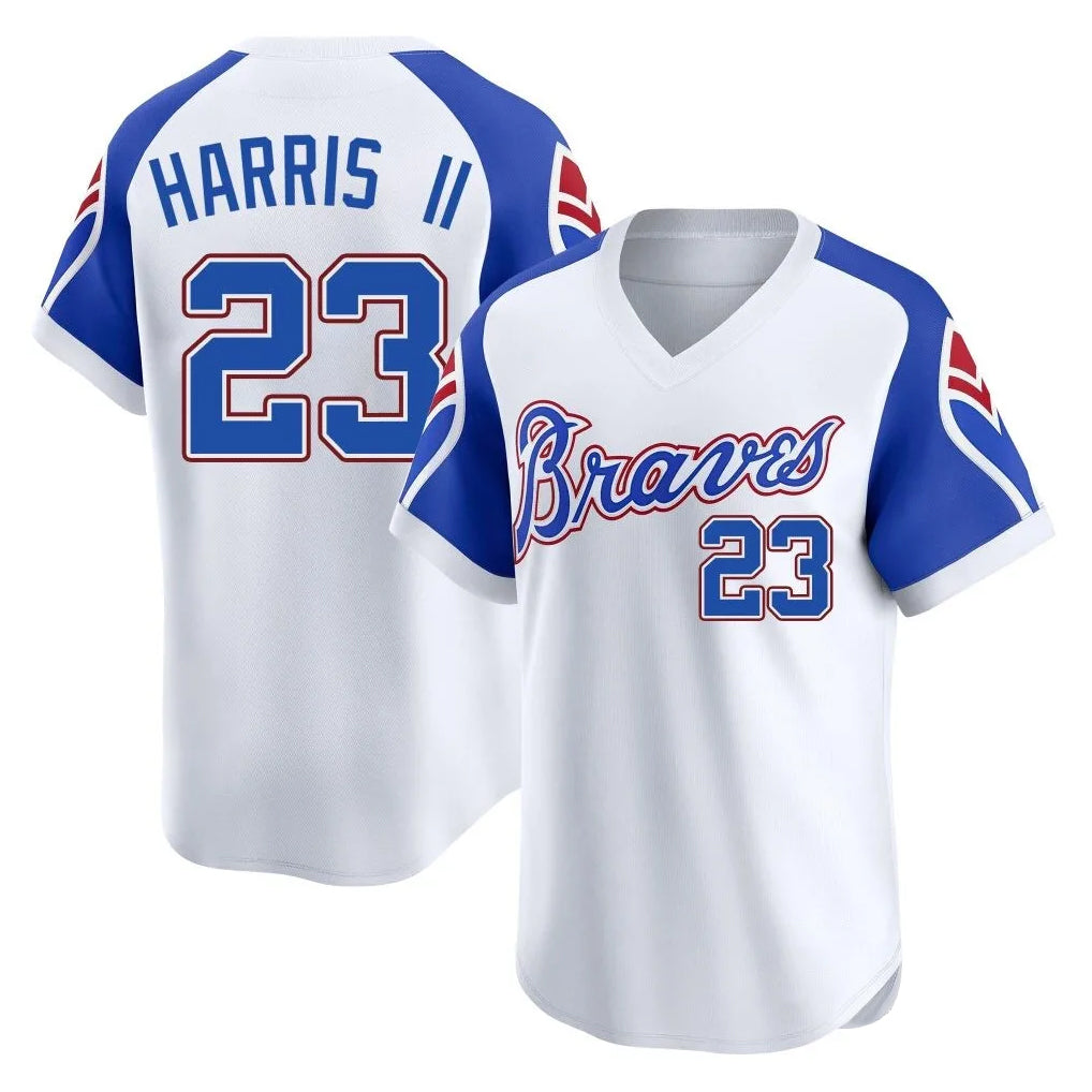 Atlanta Braves #23 Michael Harris II Player White MIKSHPS Throwback Cooperstown Collection T-shirt Game Stitched Jerseys