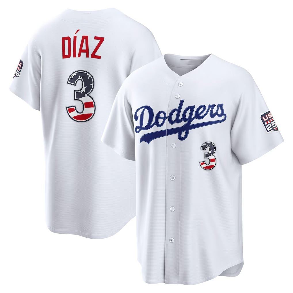 Los Angeles Dodgers #3 Edwin Diaz Fourth of July White MIKSHPS USA 250 Stadium Jersey