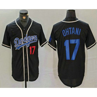 Los Angeles Dodgers #17 Shohei Ohtani Number Black MIKSHPS Cool Base With Patch Stitched Jersey 2