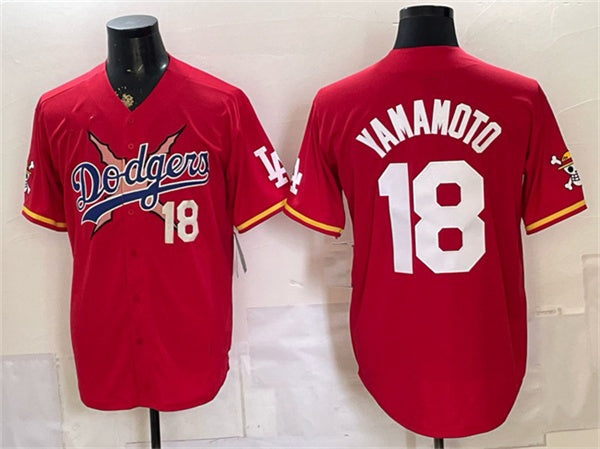 Los Angeles Dodgers x One Piece #18 Yoshinobu Yamamoto Red MIKSHPS Vapor Premier Limited Stitched Jersey