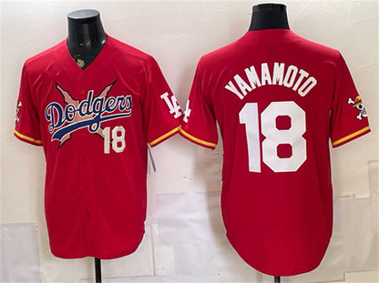 Los Angeles Dodgers x One Piece #18 Yoshinobu Yamamoto Red MIKSHPS Vapor Premier Limited Stitched Jersey