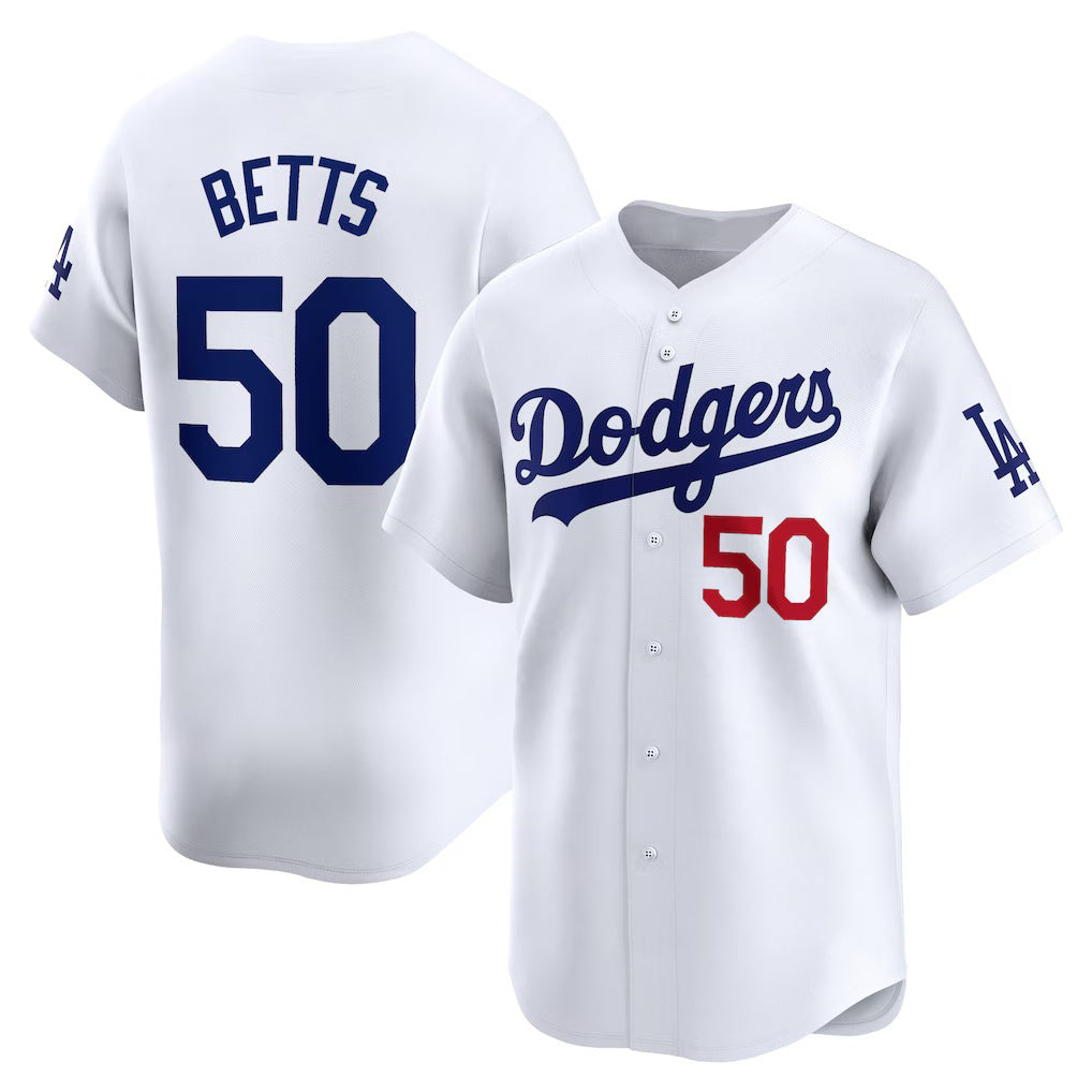 Los Angeles Dodgers #50 Mookie Betts White MIKSHPS Home Limited Player Jersey