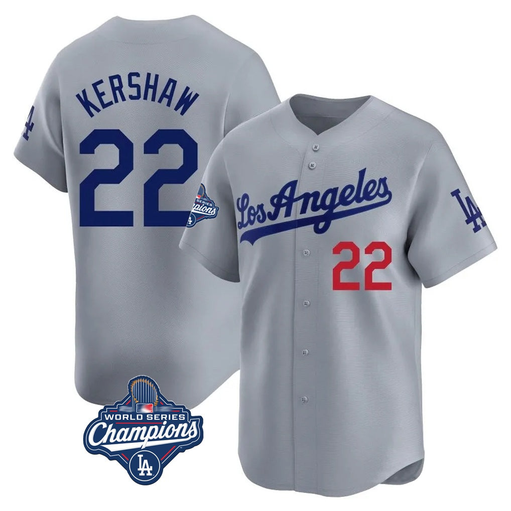Los Angeles Dodgers #22 Clayton Kershaw Player Gray MIKSHPS World Series Meet Limited Home Stitched Jerseys