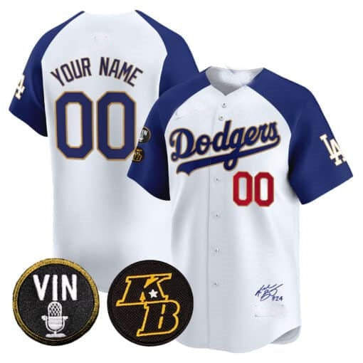 Custom Los Angeles Dodgers Vin Patch & Kobe Bryant Signature Vapor Premier Limited Jersey ¨C White 2 MIKSHPS