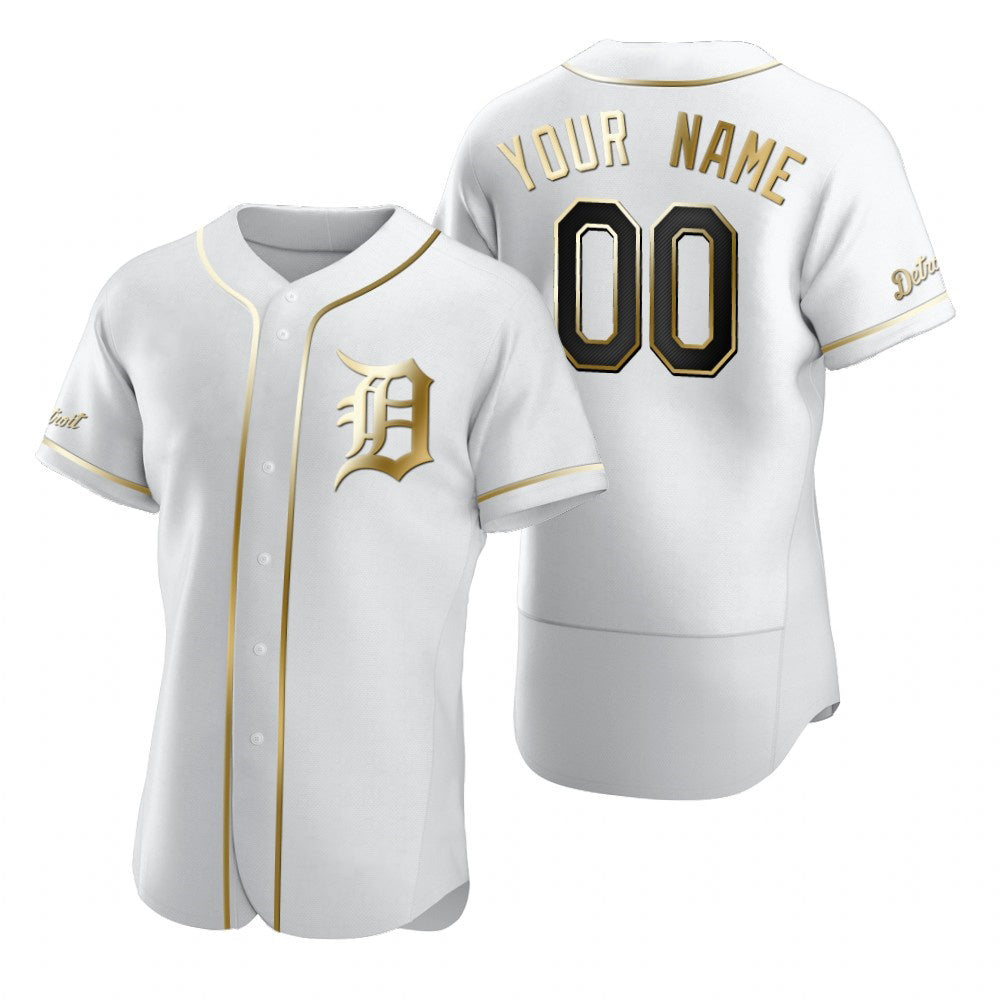 Custom Detroit Tigers White MIKSHPS Stitched Flex Base Golden Edition Jersey