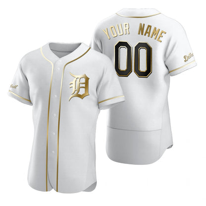 Custom Detroit Tigers White MIKSHPS Stitched Flex Base Golden Edition Jersey