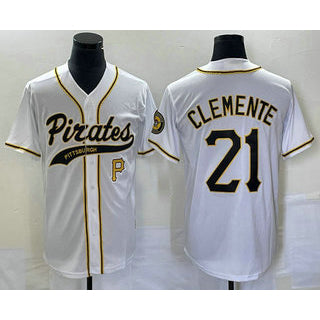 Pittsburgh Pirates #21 Roberto Clemente Number White MIKSHPS Cool Base Stitched Jersey 2