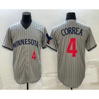 Minnesota Twins #4 Carlos Correa Number 2023 Grey MIKSHPS Home Team Cool Base Stitched Jersey
