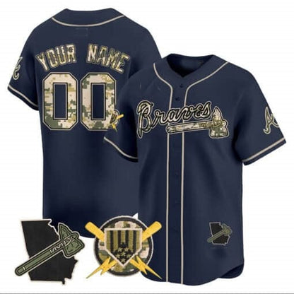 Custom Atlanta Braves Armed Forces Day Vapor Premier Limited Jersey ¨C Navy MIKSHPS