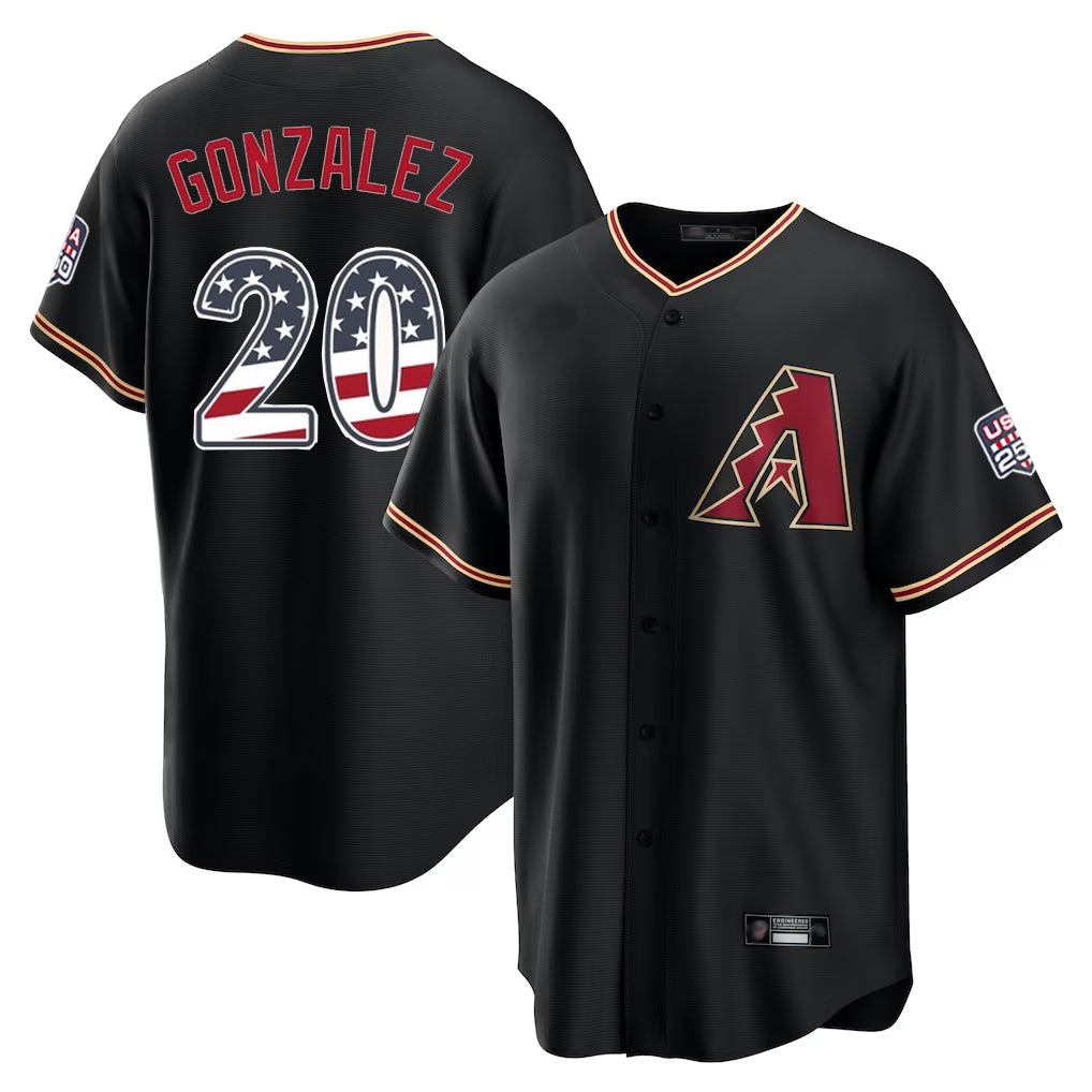 Arizona Diamondbacks #20 Luis Gonzalez Player Black MIKSHPS USA 250 Fourth of July Game Home Stitched Jerseys
