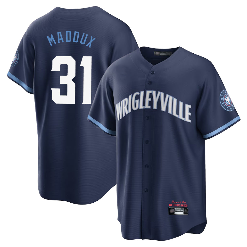 Chicago Cubs #31 Greg Maddux Player Navy MIKSHPS City Connect Home Game Stitched Jerseys