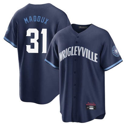 Chicago Cubs #31 Greg Maddux Player Navy MIKSHPS City Connect Home Game Stitched Jerseys