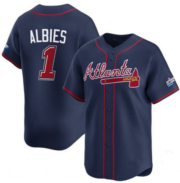 Atlanta Braves #1 Ozzie Albies Navy MIKSHPS 2025 Speedway Classic Alternate Limited Stitched Jersey