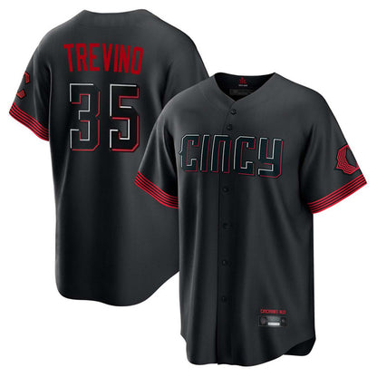 Cincinnati Reds #35 Jose Trevino Player Black MIKSHPS City Connect Home Game Stitched Jerseys