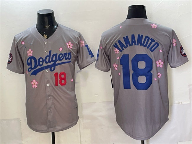 Los Angeles Dodgers #18 Yoshinobu Yamamoto Grey MIKSHPS 2025 Tokyo Series Limited Stitched Jersey