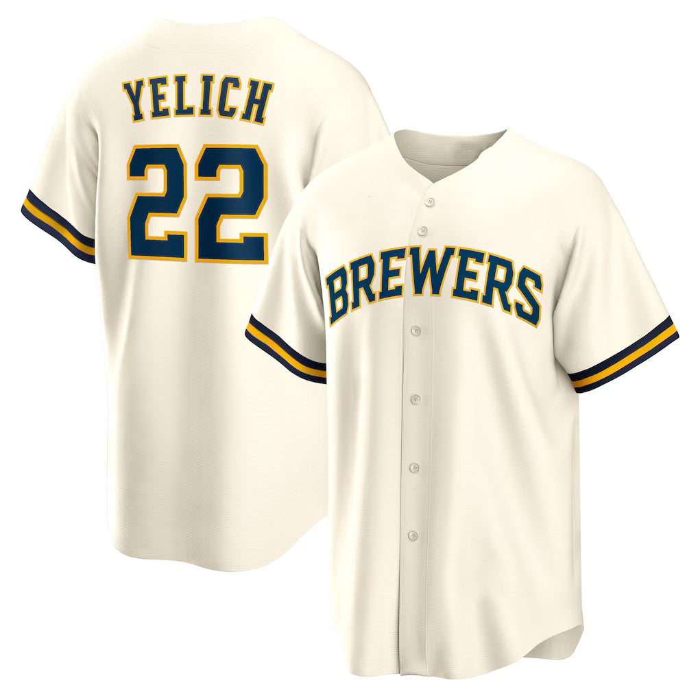 Milwaukee Brewers #22 Christian Yelich White MIKSHPS Home Replica Jersey