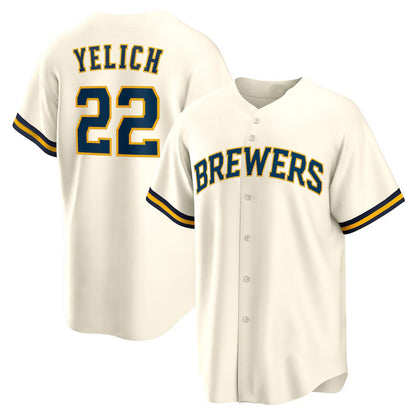 Milwaukee Brewers #22 Christian Yelich White MIKSHPS Home Replica Jersey