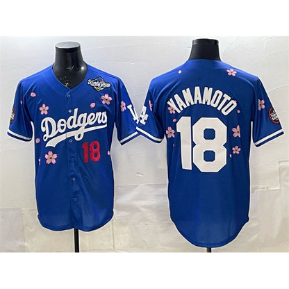 Los Angeles Dodgers #18 Yoshinobu Yamamoto Royal MIKSHPS 2025 World Series Patch Tokyo Series Limited Stitched Jersey