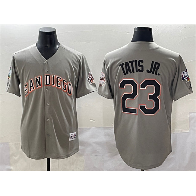 San Diego Padres #23 Fernando Tatis Jr. Gray MIKSHPS Fashion Throwback With Patch Cool Base Stitched Jersey