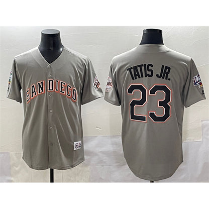 San Diego Padres #23 Fernando Tatis Jr. Gray MIKSHPS Fashion Throwback With Patch Cool Base Stitched Jersey