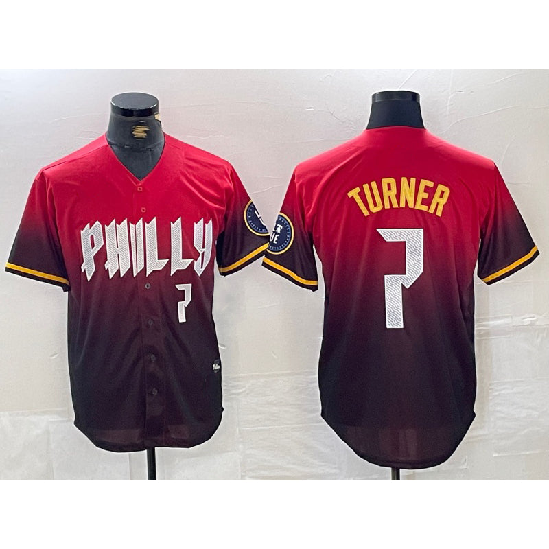Philadelphia Phillies #7 Trea Turner Red MIKSHPS 2024 City Player Number Cool Base Jersey 2