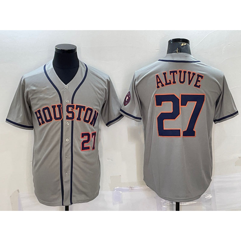 Houston Astros #27 Jose Altuve Number Grey MIKSHPS With Patch Stitched Cool Base Jersey