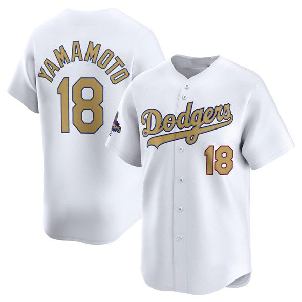 Los Angeles Dodgers #18 Yoshinobu Yamamoto White MIKSHPS 2025 Gold Collection Limited Stitched Jersey