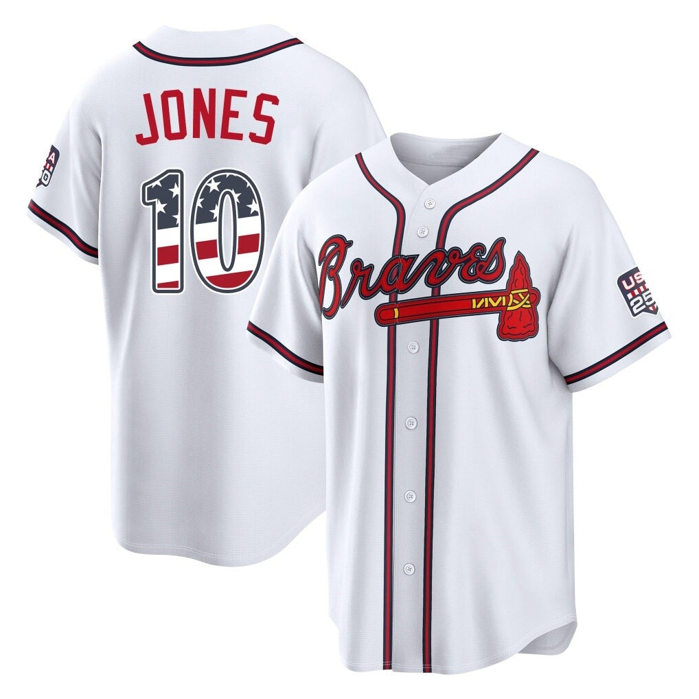 Atlanta Braves #10 Chipper Jones Player White MIKSHPS USA 250 Fourth Of July Limited Home Game Stitched Jerseys